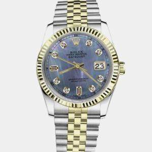 Rolex Customised Tahitian MOP Diamond 18K Yellow Gold Datejust 16013 Automatic Men's Wristwatch 36 mm