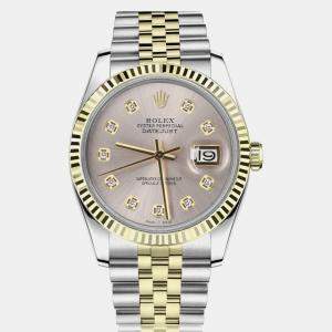 Rolex Customised Silver Diamond 18K Yellow Gold Stainless Steel Datejust 16013 Automatic Men's Wristwatch 36mm