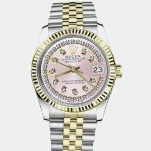 Rolex Customised Pink Diamond Stainless Steel Datejust 16013 Automatic Men's Wristwatch 36mm
