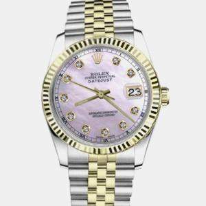 Rolex Customised Pink Diamond 18K Yellow Gold Stainless Steel Datejust 16013 Automatic Men's Wristwatch 36mm