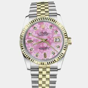 Rolex Customised Pink Diamond Stainless Steel Datejust 16013 Automatic Men's Wristwatch 36mm