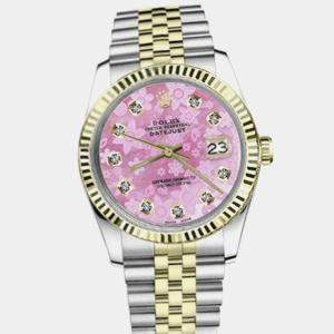 Rolex Customised Pink Diamond Stainless Steel Datejust 16013 Automatic Men's Wristwatch 36mm