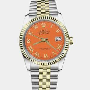 Rolex Customised Orange Diamond 18K Yellow Gold Stainless Steel Datejust 16013 Automatic Men's Wristwatch 36mm