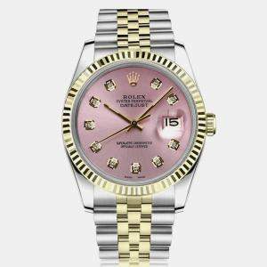 Rolex Customised Pink Diamond 18K Yellow Gold Datejust 16013 Automatic Men's Wristwatch 36mm
