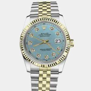 Rolex Customised Ice Blue Diamond 18K Yellow Gold Datejust 16013 Automatic Men's Wristwatch 36mm