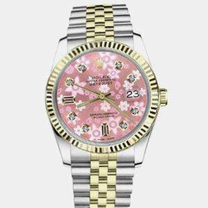 Rolex Customised Pink Diamond 18K Yellow Gold Stainless Steel Datejust 16013 Automatic Men's Wristwatch 36mm