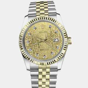 Rolex Customised Champagne Diamond Stainless Steel Datejust 16013 Automatic Men's Wristwatch 36mm