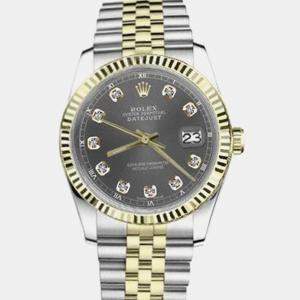 Rolex Customised Grey Diamond 18K Yellow Gold Stainless Steel Datejust 16013 Automatic Men's Wristwatch 36mm