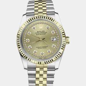 Rolex Customised Champagne Diamond 18K Yellow Gold Stainless Steel Datejust 16013 Automatic Men's Wristwatch 36mm