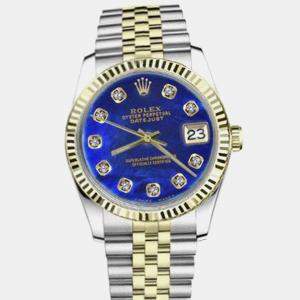 Rolex Customised Blue Diamond 18K Yellow Gold Stainless Steel Datejust 16013 Automatic Men's Wristwatch 36mm