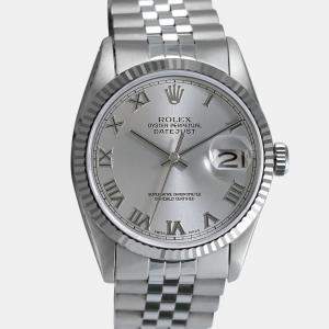 Rolex Silver Stainless Steel Datejust 16030 Automatic Men's Wristwatch 36mm