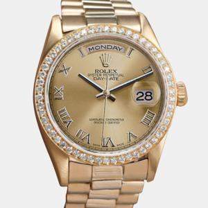Rolex Customised Champagne Diamond Stainless Steel Day-Date 18038 Automatic Men's Wristwatch 36mm
