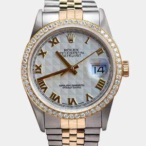 Rolex Customised Cream Diamond 18K Yellow Gold Stainless Steel Datejust 16013 Automatic Men's Wristwatch 36mm