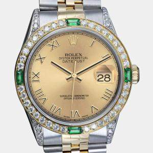 Rolex Customised Champagne Diamond 18K Yellow Gold Stainless Steel Datejust 16013 Automatic Men's Wristwatch 36mm