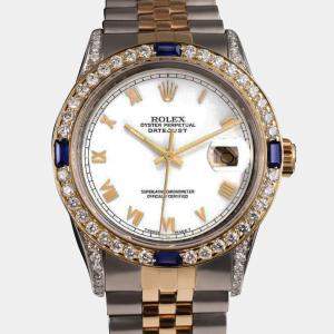 Rolex Customised White Diamond 18K Yellow Gold Stainless Steel Datejust 16013 Automatic Men's Wristwatch 36mm