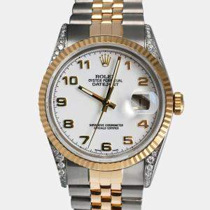 Rolex Customised White Diamond Stainless Steel Datejust 16013 Automatic Men's Wristwatch 36mm
