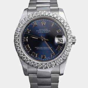 Rolex Customised Blue Diamond Stainless Steel Datejust 116234 Automatic Men's Wristwatch 36mm