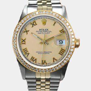 Rolex Customised Champagne Diamond 18K Yellow Gold Stainless Steel Datejust 16013 Automatic Men's Wristwatch 36mm