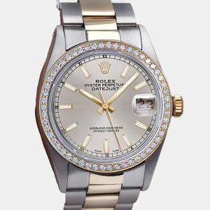 Rolex Customised Silver Diamond 18K Yellow Gold Stainless Steel Datejust 16013 Automatic Men's Wristwatch 36mm