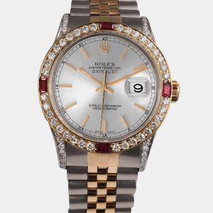 Rolex Customised Silver Diamond 18K Yellow Gold Stainless Steel Datejust 16013 Automatic Men's Wristwatch 36mm