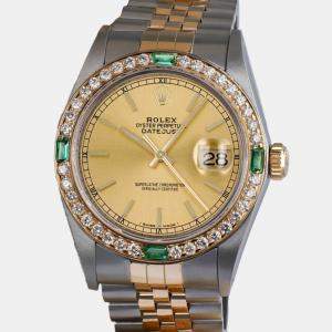 Rolex Customised Champagne Diamond 18K Yellow Gold Stainless Steel Datejust 16013 Automatic Men's Wristwatch 36mm