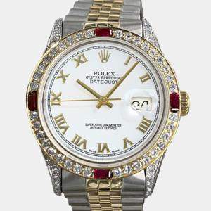 Rolex Customised White Diamond Stainless Steel Datejust 16013 Automatic Men's Wristwatch 36mm