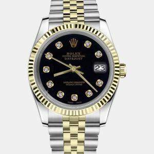 Rolex Customised Black Diamond 18K Yellow Gold Datejust 16013 Automatic Men's Wristwatch 36mm