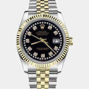 Rolex Customised Black Diamond Stainless Steel Datejust 16013 Automatic Men's Wristwatch 36mm