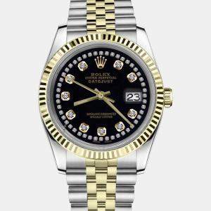 Rolex Customised Black Diamond Stainless Steel Datejust 16013 Automatic Men's Wristwatch 36mm