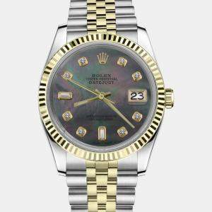 Rolex Customised Black MOP Diamond Stainless Steel Datejust 16013 Automatic Men's Wristwatch 36mm