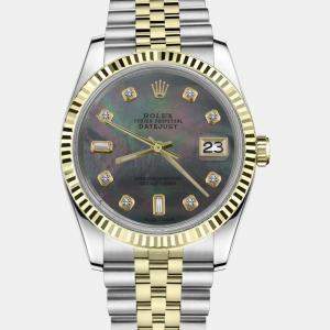 Rolex Customised Black MOP Diamond Stainless Steel Datejust 16013 Automatic Men's Wristwatch 36mm