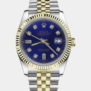 Rolex Customised Blue Diamond 18K Yellow Gold Datejust 16013 Automatic Men's Wristwatch 36mm