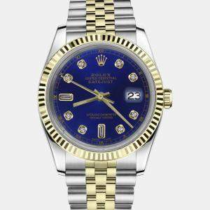 Rolex Customised Blue Diamond 18K Yellow Gold Datejust 16013 Automatic Men's Wristwatch 36mm