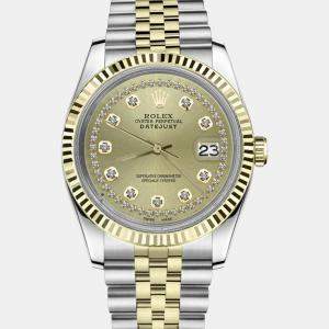 Rolex Customised Champagne Diamond 18K Yellow Gold Stainless Steel Datejust 16013 Automatic Men's Wristwatch 36mm