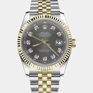 Rolex Customised Grey Diamond 18K Yellow Gold Stainless Steel Datejust 16013 Automatic Men's Wristwatch 36mm