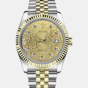 Rolex Customised Champagne Diamond Stainless Steel Datejust 16013 Automatic Men's Wristwatch 36mm