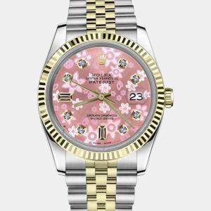 Rolex Customised Pink Diamond 18K Yellow Gold Stainless Steel Datejust 16013 Automatic Men's Wristwatch 36mm