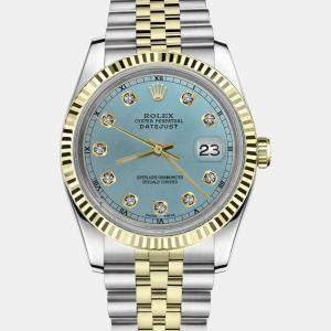 Rolex Customised Ice Blue Diamond 18K Yellow Gold Datejust 16013 Automatic Men's Wristwatch 36mm