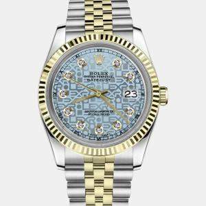 Rolex Customised Ice Blue Diamond Stainless Steel Datejust 16013 Automatic Men's Wristwatch 36mm