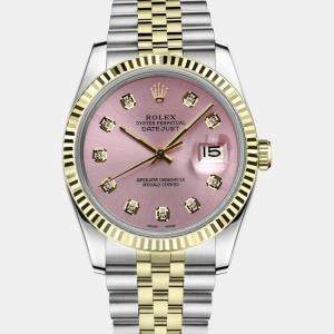 Rolex Customised Pink Diamond 18K Yellow Gold Datejust 16013 Automatic Men's Wristwatch 36mm