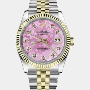 Rolex Customised Pink Diamond Stainless Steel Datejust 16013 Automatic Men's Wristwatch 36mm