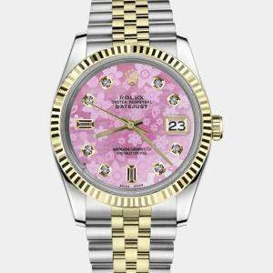 Rolex Customised Pink Diamond Stainless Steel Datejust 16013 Automatic Men's Wristwatch 36mm