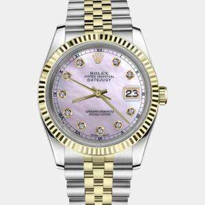 Rolex Customised Pink Diamond 18K Yellow Gold Stainless Steel Datejust 16013 Automatic Men's Wristwatch 36mm