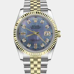 Rolex Customised Tahitian MOP Diamond 18K Yellow Gold Datejust 16013 Automatic Men's Wristwatch 36 mm
