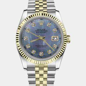 Rolex Customised Tahitian MOP Diamond Stainless Steel Datejust 16013 Automatic Men's Wristwatch 36mm