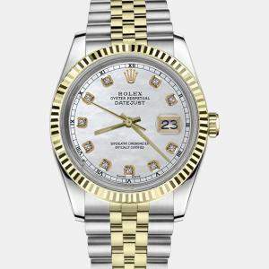 Rolex Customised White MOP Diamond Stainless Steel Datejust 16013 Automatic Men's Wristwatch 36mm