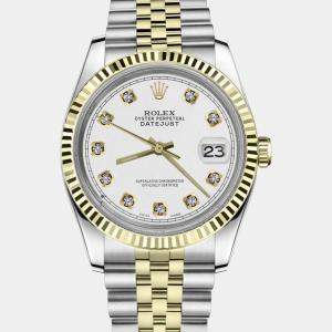 Rolex Customised White Diamond 18K Yellow Gold Stainless Steel Datejust 16013 Automatic Men's Wristwatch 36mm