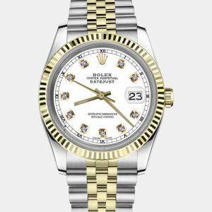 Rolex Customised White Diamond 18K Yellow Gold Stainless Steel Datejust 16013 Automatic Men's Wristwatch 36mm