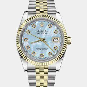 Rolex Customised Blue Diamond 18K Yellow Gold Datejust 16013 Automatic Men's Wristwatch 36mm