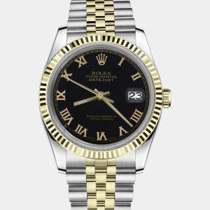Rolex Customised Black Diamond 18K Yellow Gold Datejust 16013 Automatic Men's Wristwatch 36mm